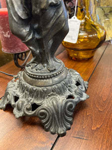 Art Nouveau "Three Graces" Bronze Lamp WIth Linen Shade