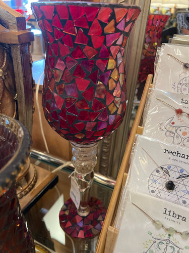 Red Mosaic Glass Candle Holder