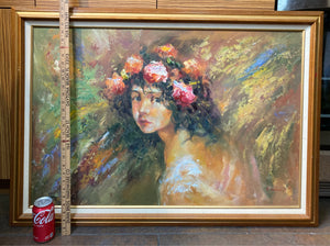 H. Arlene Signed Flower Girl Oil Painting