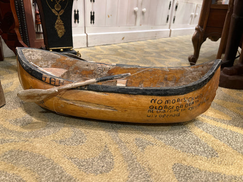 Folk Art Antique Hand Carved Wood Canoe