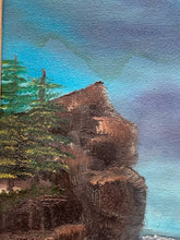 Artist Signed Coastal Cliff Landscape Acrylic Painting, Framed