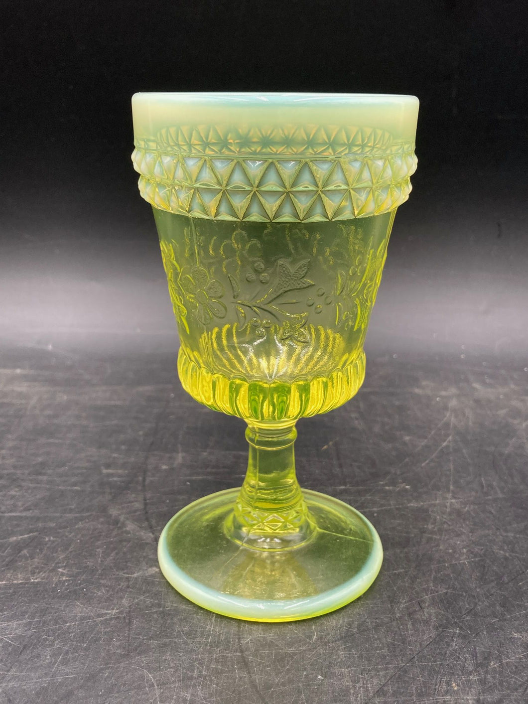 Vintage LG Wright Vaseline Glass Goblet