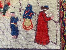 Antique Judaic Pictorial Israeli Wailing Wall Hand Woven Marbediah Rug