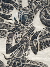 Vintage Thai Wat Pho Temple Rice Paper Charcoal Rubbing Artwork