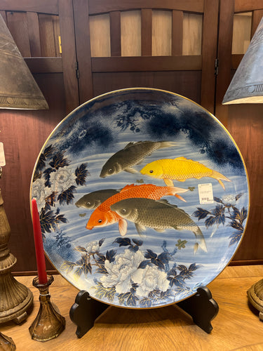 XLarge Vintage Japanese Koi Plate With Stand