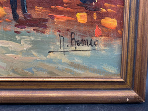 N. Romeo Signed Parisian Street Scene Painting