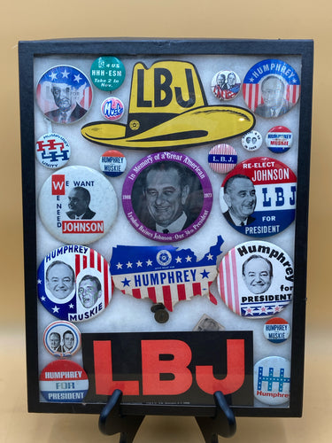 Framed Lyndon Johnson & Hubert Humphrey Presidential Pin Set