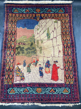Antique Judaic Pictorial Israeli Wailing Wall Hand Woven Marbediah Rug