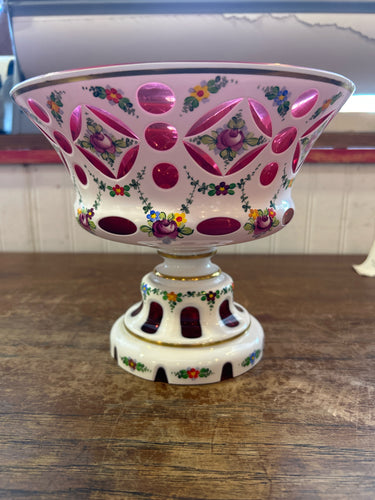 Antique Bohemian Cranberry Glass Large Tazza Compote Pedestal Bowl