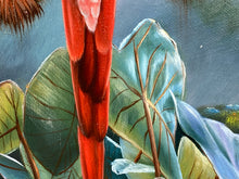 T.May Signed Original Tropical Landscape Parrots Oil Painting