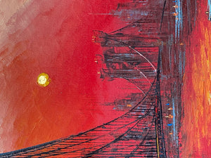 Brookyln Bridge New York City Skyline Oil Painting, Artist Signed