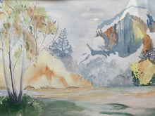 Original Forested Mountain River Landscape Watercolor Painting