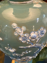 Tall Teal Asian Cherry Blossom Ceramic Lamp