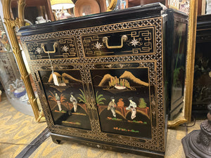 Ornate Black Lacquered Asian Cabinet