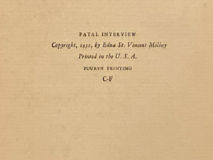 Fatal Interview | Edna St. Vincent Millay (1931, Harper & Brothers Publishers)