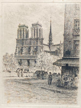 L.E. Chapel Signed Notre Dame Cathedral Paris Etching, Framed