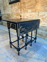 Mid Century Drexel Asian Chinoiserie Black Lacquer Small Gateleg Side Table