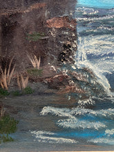 Artist Signed Coastal Cliff Landscape Acrylic Painting, Framed