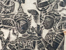 Vintage Thai Wat Pho Temple Rice Paper Charcoal Rubbing Artwork