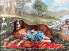 Antique "Fast Asleep" St Bernard Photogravue McLaughlin Bros Chromolithograph