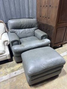 La-Z-Boy Grey Leather Chair & Ottoman