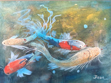 Artist Signed Original Koi Fish Watercolor Painting, Framed