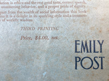 Etiquette: The Blue Book Of Social Usage Emily Post (1922 Third Printing HC DJ)