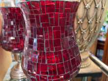 Red Mosaic Glass Candle Holder on Base