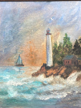 Vintage Artist Signed Nautical Lighthouse Oil Painting - view 2