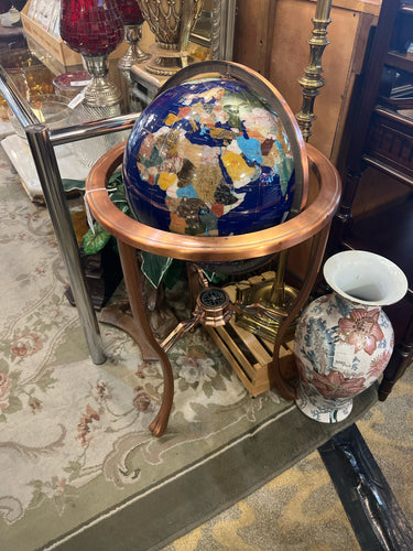 Lapis Gemstone World Globe on Stand