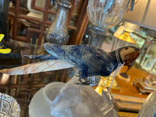 Carved Quartz and Pyrite Parrot on Quartz Crystals