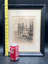 L.E. Chapel Signed Notre Dame Cathedral Paris Etching, Framed