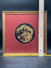 Framed Chinese Golden Dragon Silk Embroidered Roundel Art