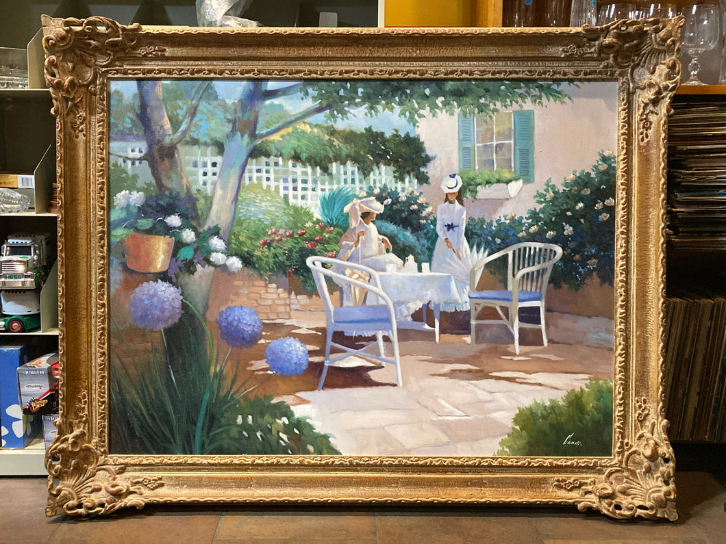 Lugano Candi Signed Original Garden Scene Oil Painting, Framed