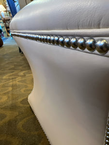 Ethan Allen Cream Leather Ottoman