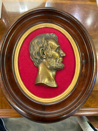 Abraham Lincoln Silhouette | 3-Dimensional Bronze Bust Relief With Hand Crafted Oval-Shaped Wooden Frame