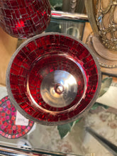 Red Mosaic Glass Candle Holder on Base