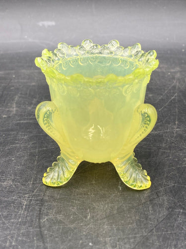 Vintage Mosser Vaseline Glass Ruffled Miniature Vase
