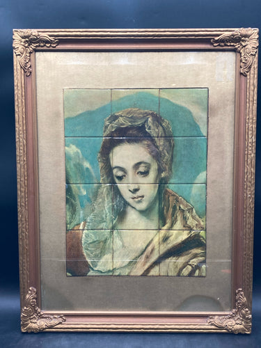Antique La Virgin El Greco Painted Tiles Artwork