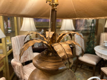 Large Brown Ceramic Lamp With Rattan Shade