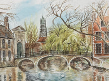 Bernadette Voz Signed Bruges Belgium Watercolor Print, Framed