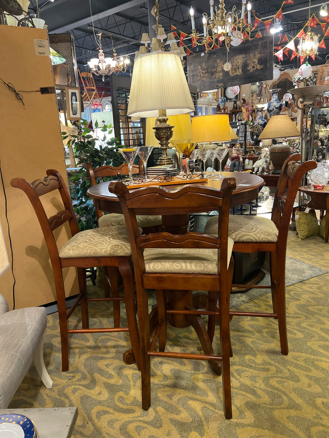 Wood Bistro Table With 4 Stools