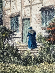 Antique J.R. Hutchinson "Anne Hathaway's Cottage" Etching, Framed