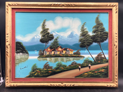 Artist Signed Asian Style Landscape Oil Painting, Framed