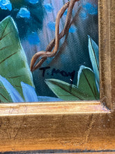 T.May Signed Original Tropical Landscape Parrots Oil Painting