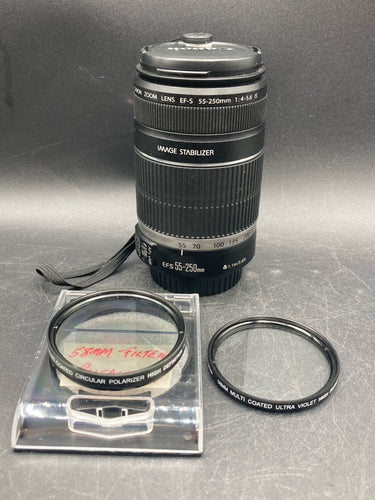 Canon EF-S 55-250mm F/4-5.6 IS Zoom Lens W/ Polarizer Filter