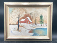 Original Paula Richards Signed "Snow Cottage" Oil Painting, Framed