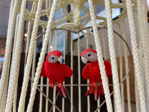 Vintage Macrame Bird Cage with Birds