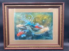 Artist Signed Original Koi Fish Watercolor Painting, Framed