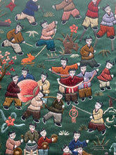 Vintage Chinese Hundred Children Playing Framed Silk Embroidery Art